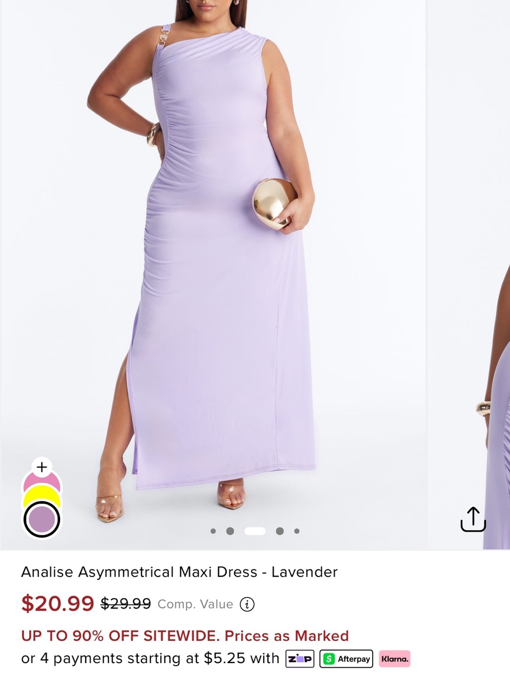 Fashion Nova One-Shoulder Asymmetrical Maxi Dress in Lavender